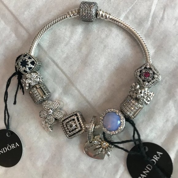 Pandora Sterling Silver Flexible Bracelet with Charms - Picture 1 of 1